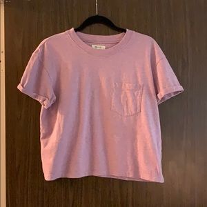 Madewell Marled Pink Boxy Crop Pocket Tee